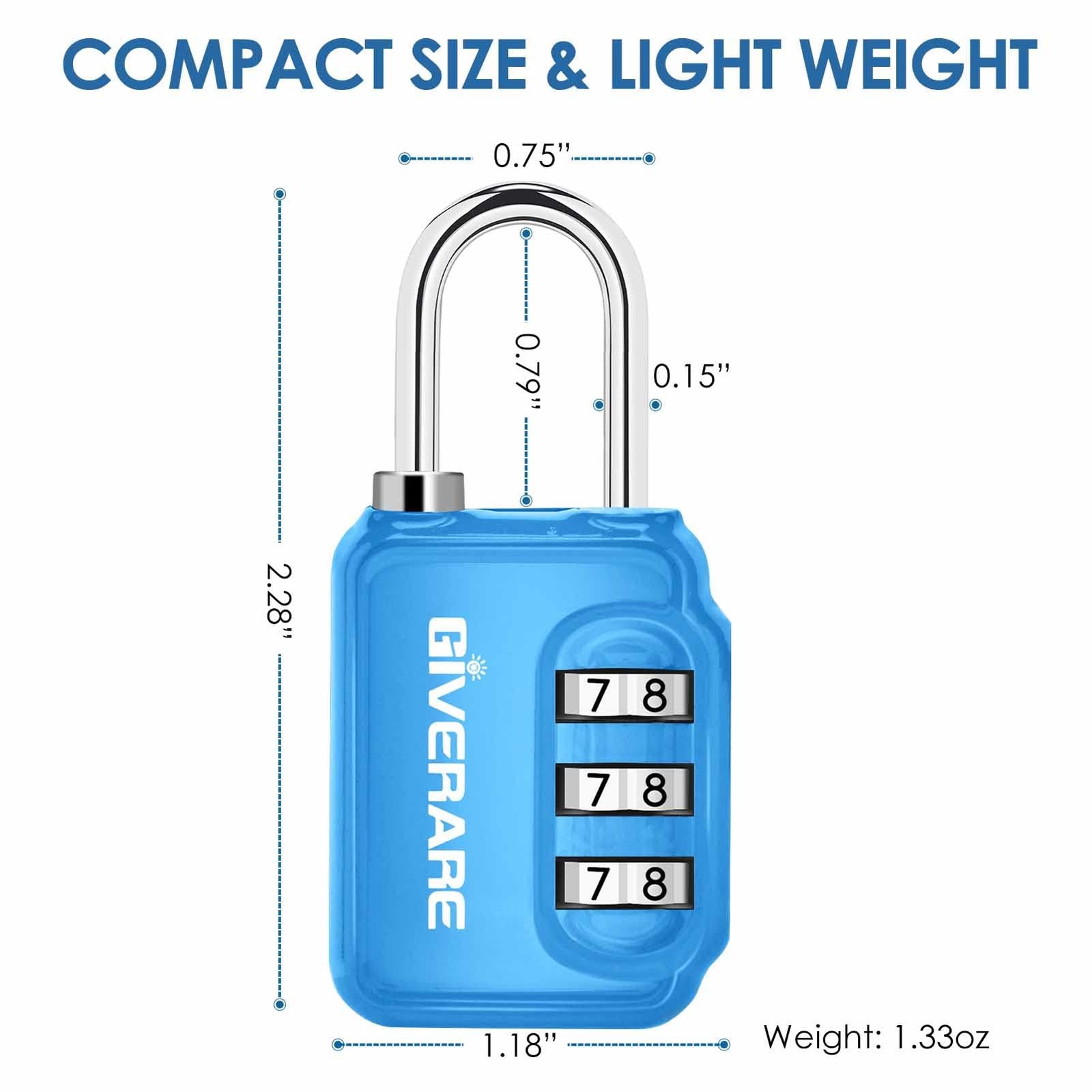 GIVERARE 2 Pack Combination Lock, 3-Digit Padlock Keyless, Small, Blue+Red