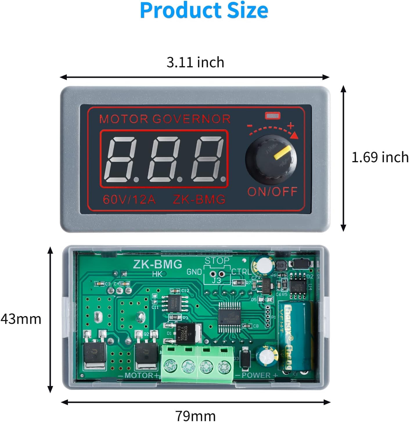 ZK-BMG DC Motor Speed Controller, DC Motor Controller 9V-60V/12A/500W DC Encoder