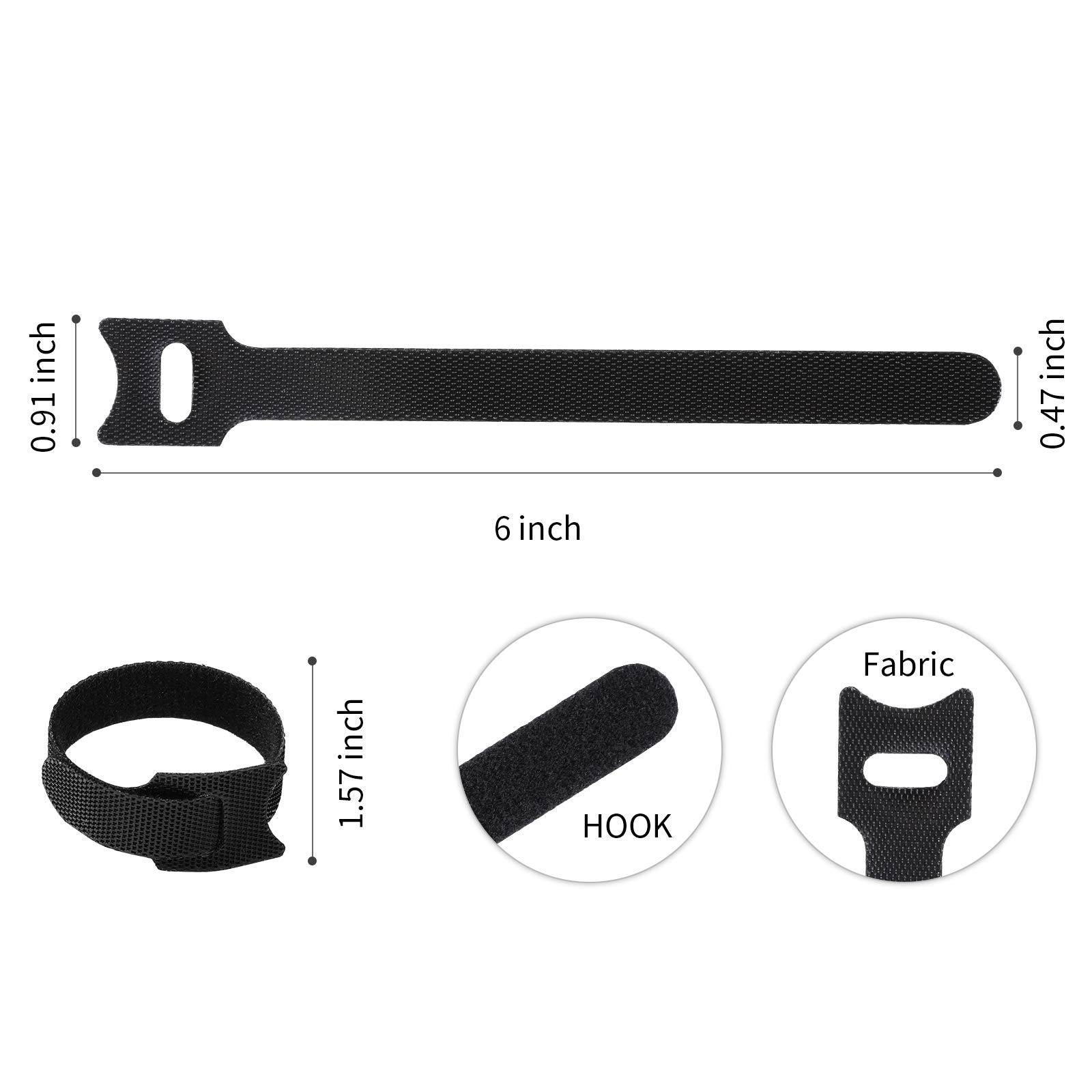 100 Pack 6in Reusable Cable Ties Black - Cord Organizer Wrap Fasteners