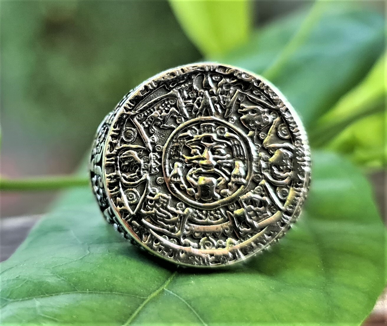 Mayan Calendar Ring STERLING SILVER 925 Sun Calendar Aztec calendar Sacred