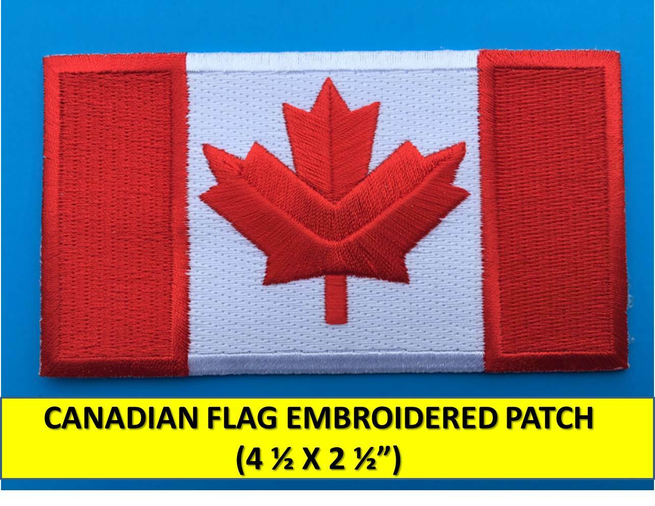 LARGE CANADIAN FLAG EMBROIDERED PATCH IRON-ON SEW-ON CANADA MAPLE LEAF(4.5x2.5")