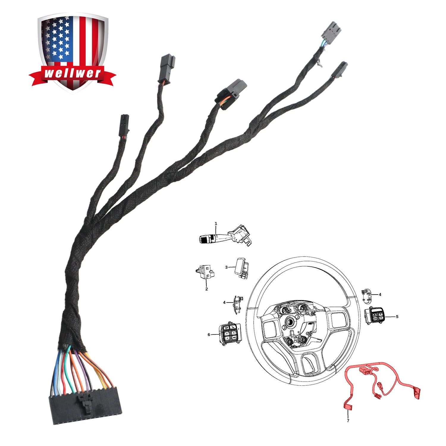 Steering Wheel Radio Audio Control Wiring Harness for 12-19 Dodge Ram 68163713AC