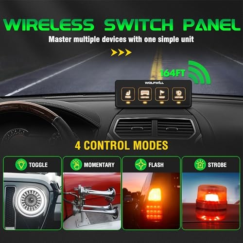 Wireless Switch Panel, 164 Ft Remote with 4 Control Modes Memory 4 Gang