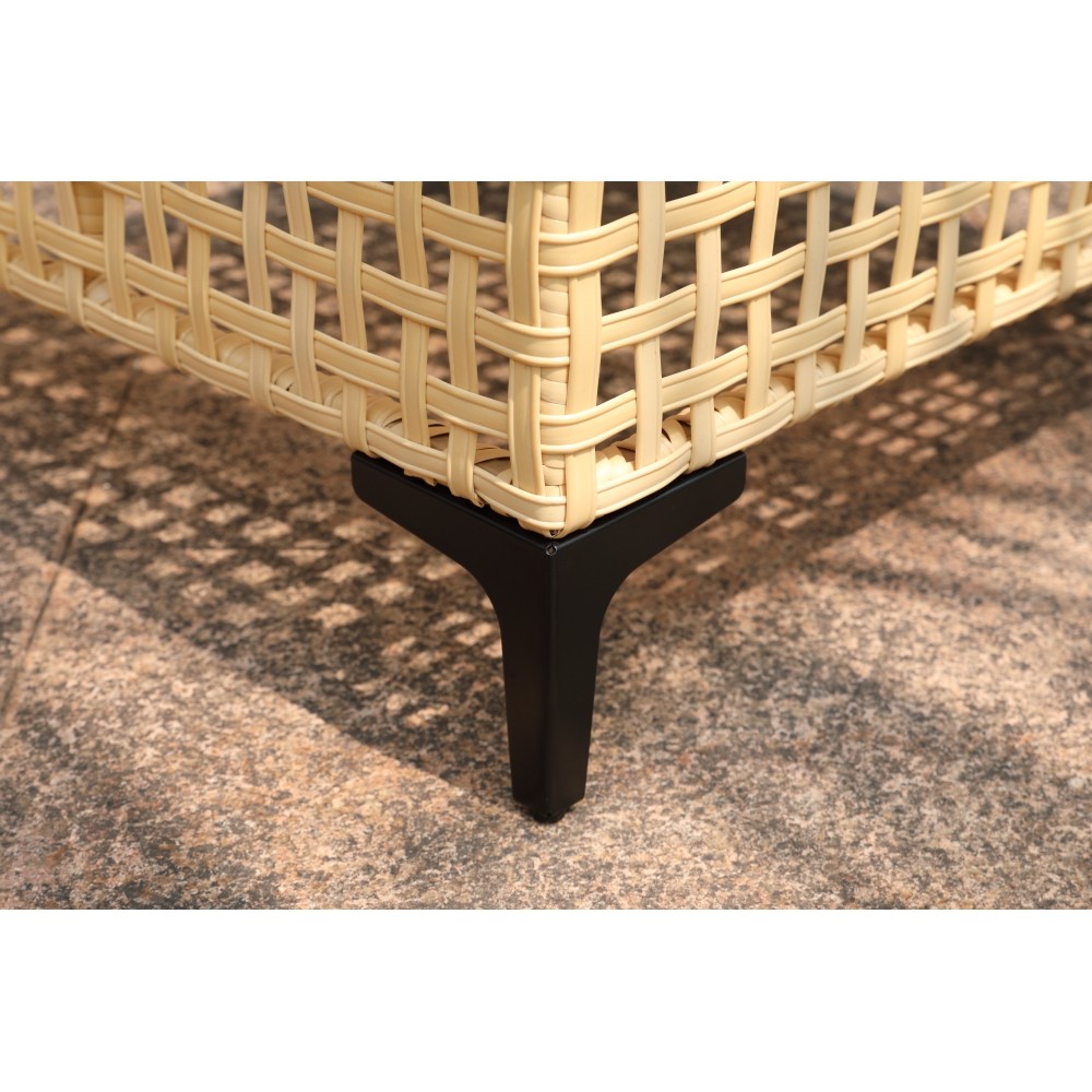 Patio Coffee Table Weatherproof Wicker with Tempered Glass Top