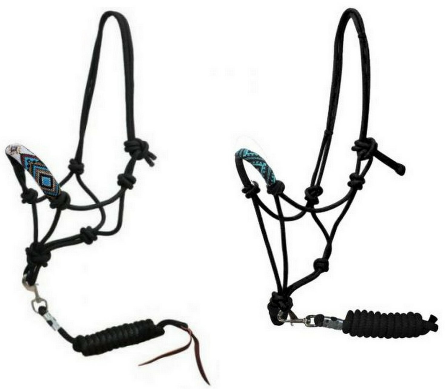 Western Horse Fancy Cowboy Knot Beaded Nose Horse Halter w/ Matching Lead Rope
