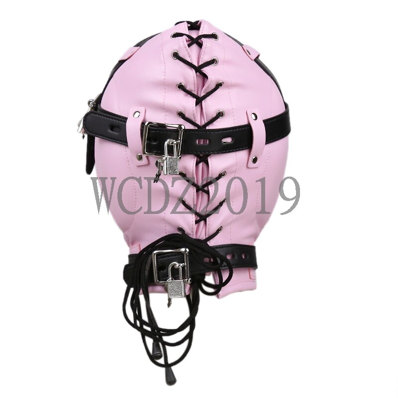 Lockable Soft Leather Binding Hood Sensory Deprivation Hood Blindfold