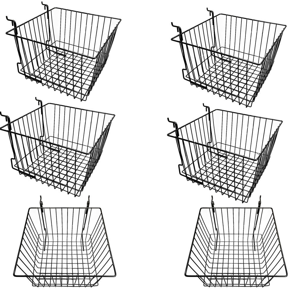 Set Of 6 Pieces Black Metal Wire Slatwall Gridwall Pegboard Deep Basket Rack