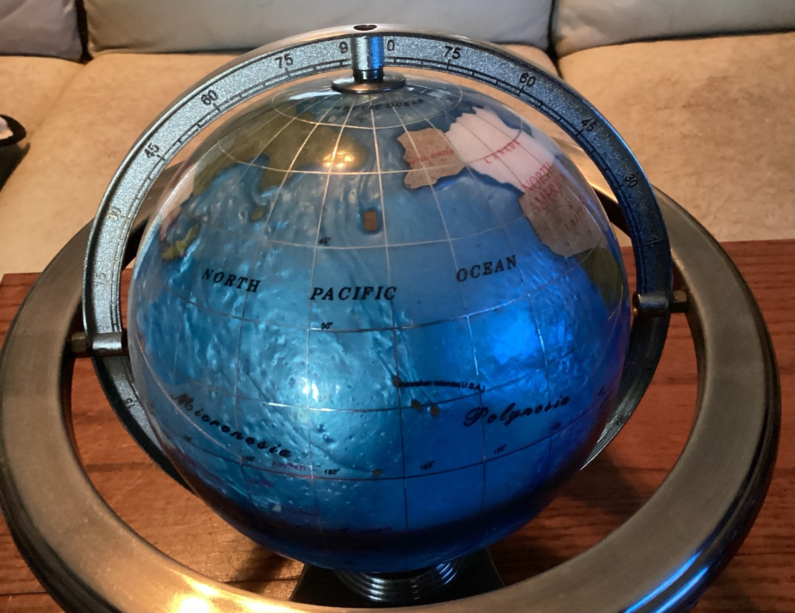 Mini Semiprecious Gemstone 6” Globe With Stand & Compass.