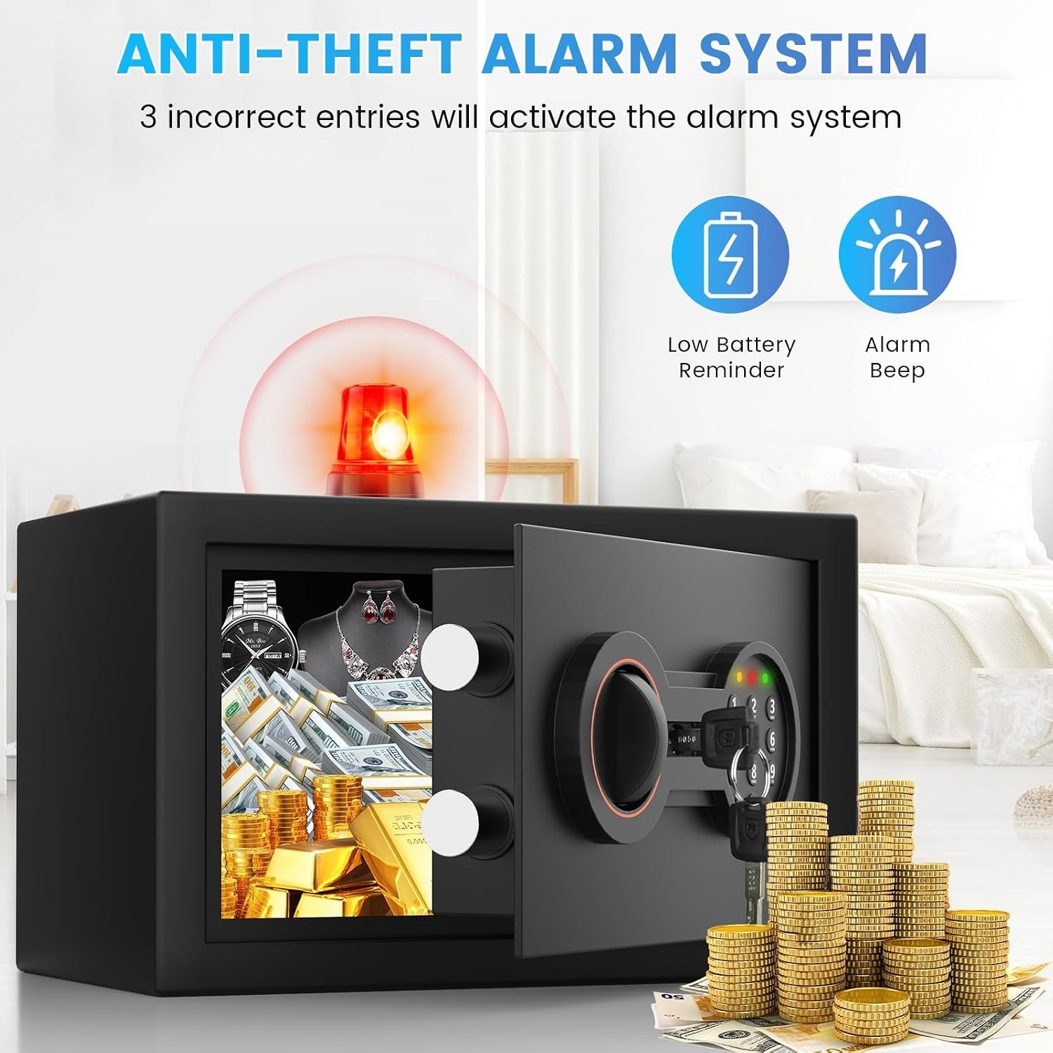 Small Wall Mount Safe with Alarm System and Sensor Light for Enhanced Security