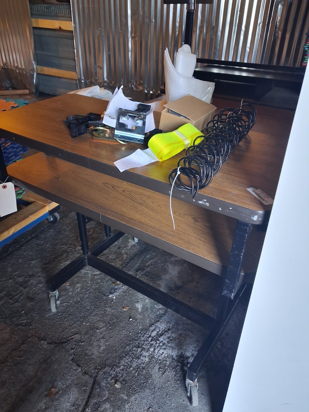 Mobile Work Bench with Wheels, Wood Worktop, Metal Frame, Brown Black
