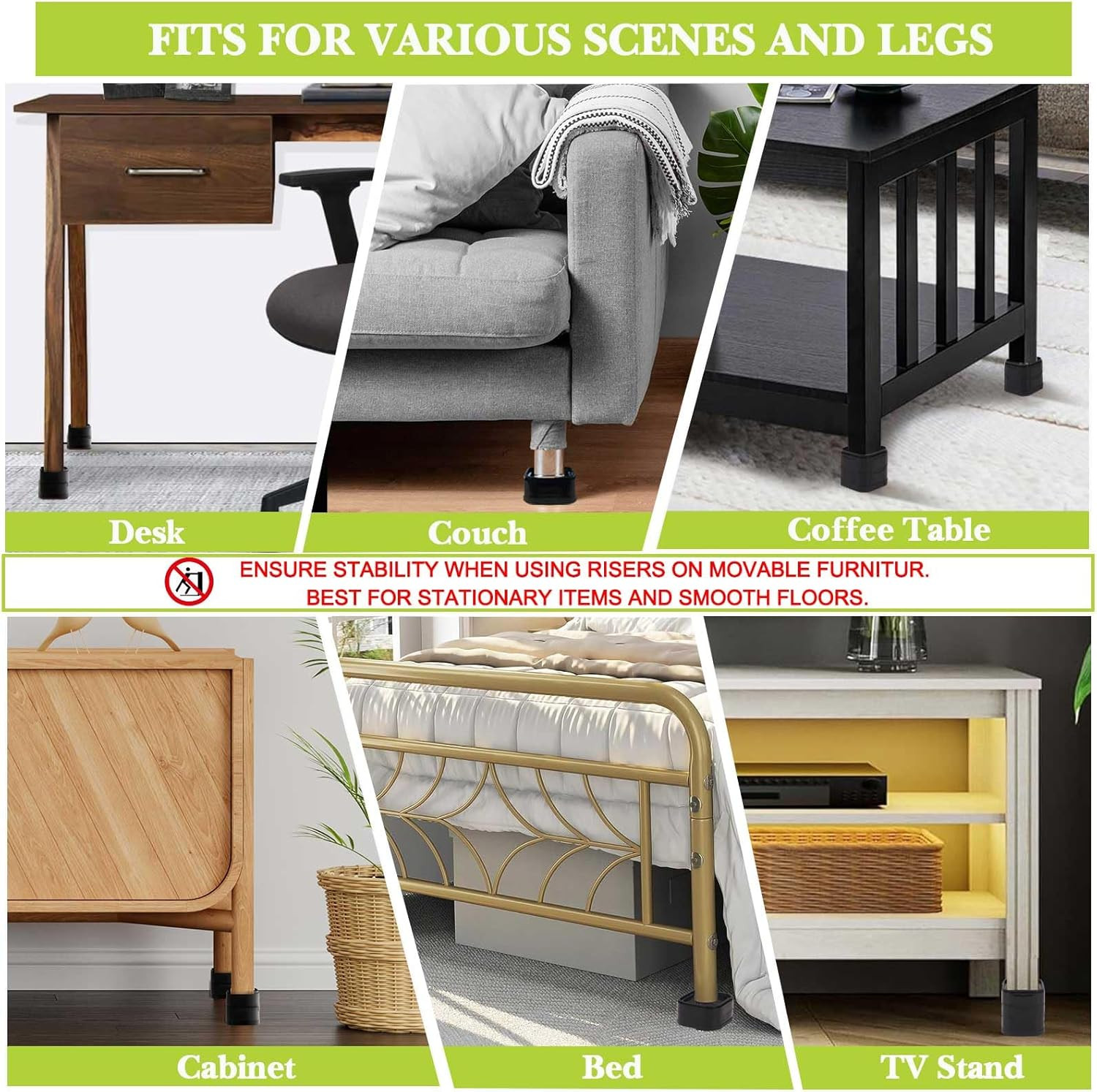4 Pack Furniture Risers 1 Inch, Adjustable Bed Risers Heavy Duty for Table Desk