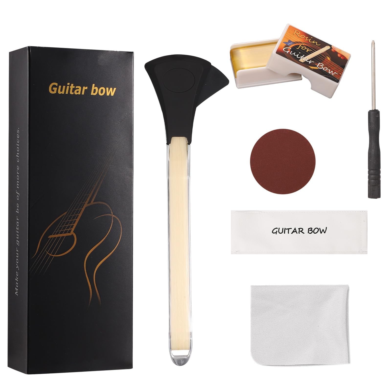 Guitar Bow Kit, 2-in-1 Horsehair Aluminum Alloy Guitar Bow Pick with Rosin Sa...