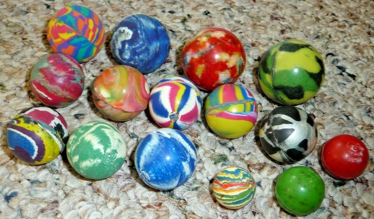 SUPER-BALL LOT OF 15 VINTAGE SWIRL PATTERN JAPAN PSYCHEDELIC 5/8" - 1 3/8" DIA.