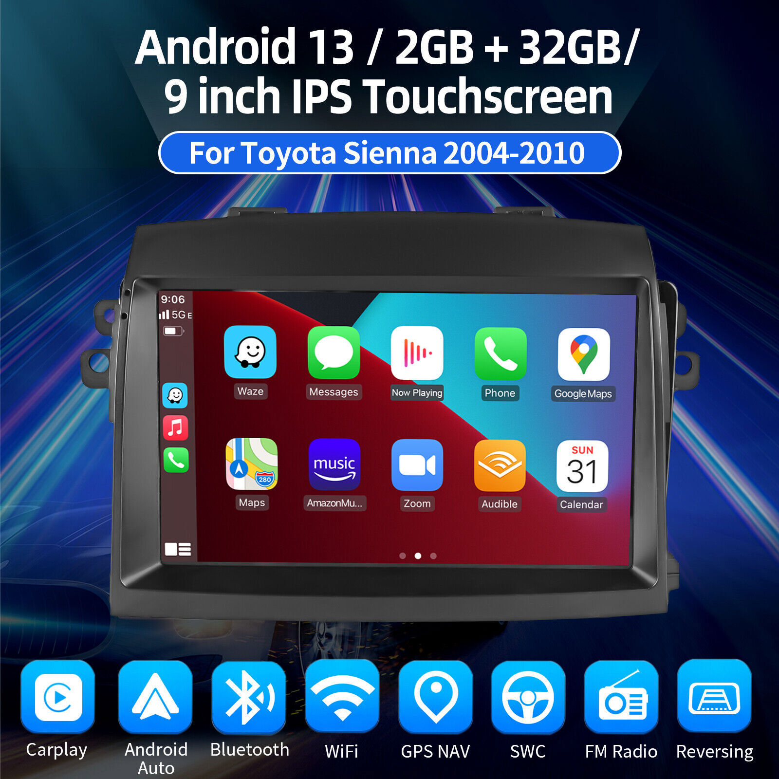 Apple Carplay Car Radio Stereo GPS WIFI For Toyota Sienna 2004-2010 Android 13.0