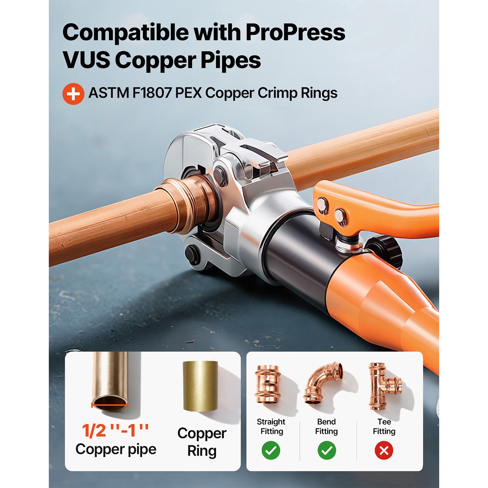 Uimoso Hydraulic Copper Pipe Crimping Tool with 8 Interchangeable Jaws