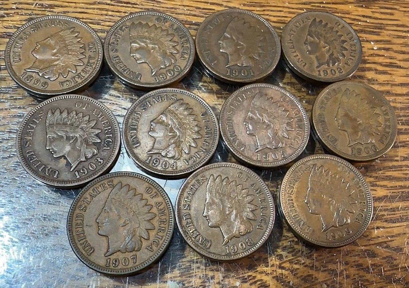 (11) 1899-1909 Indian Cents All Nice Original XF CHRC