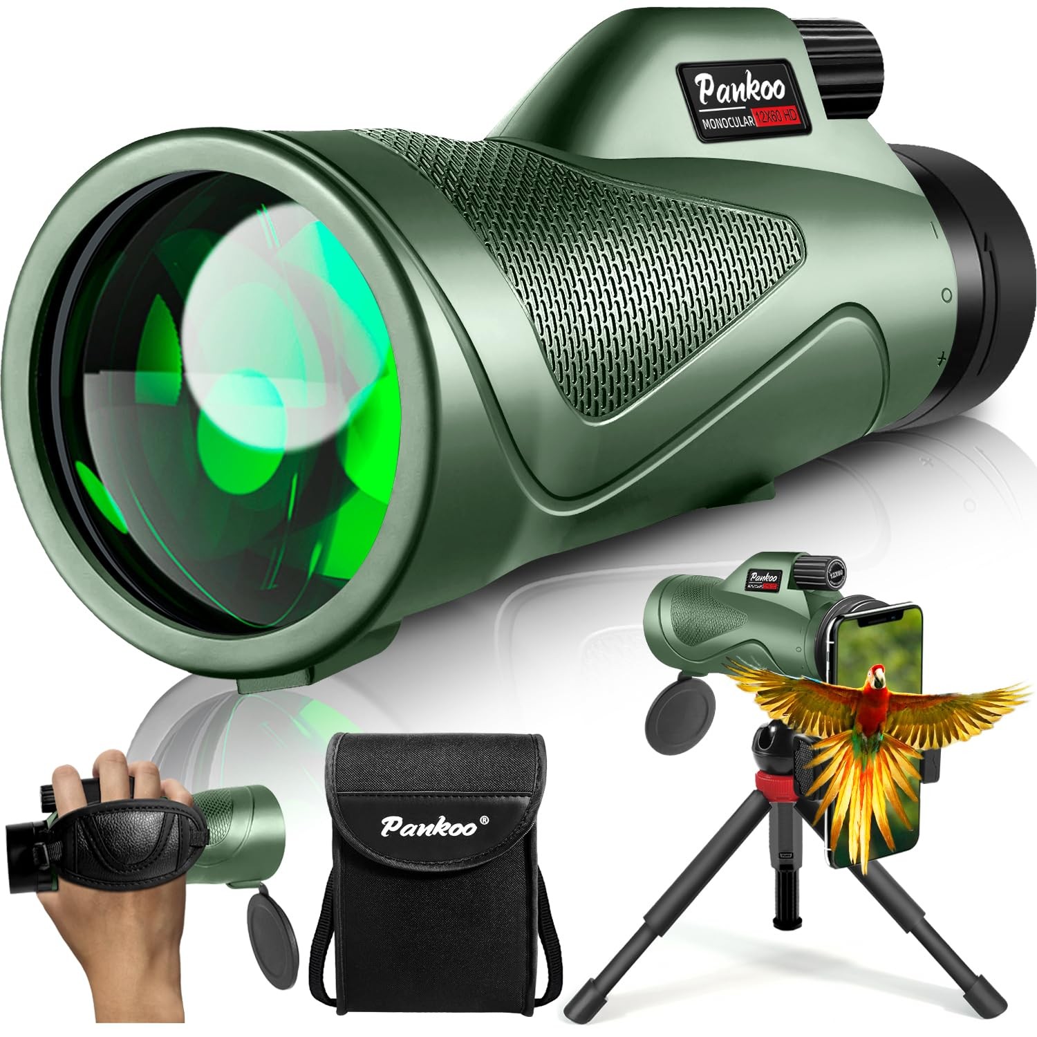 12x60 Powerfull Monoculars for Adults with Smartphone Adapter 12x60, Green