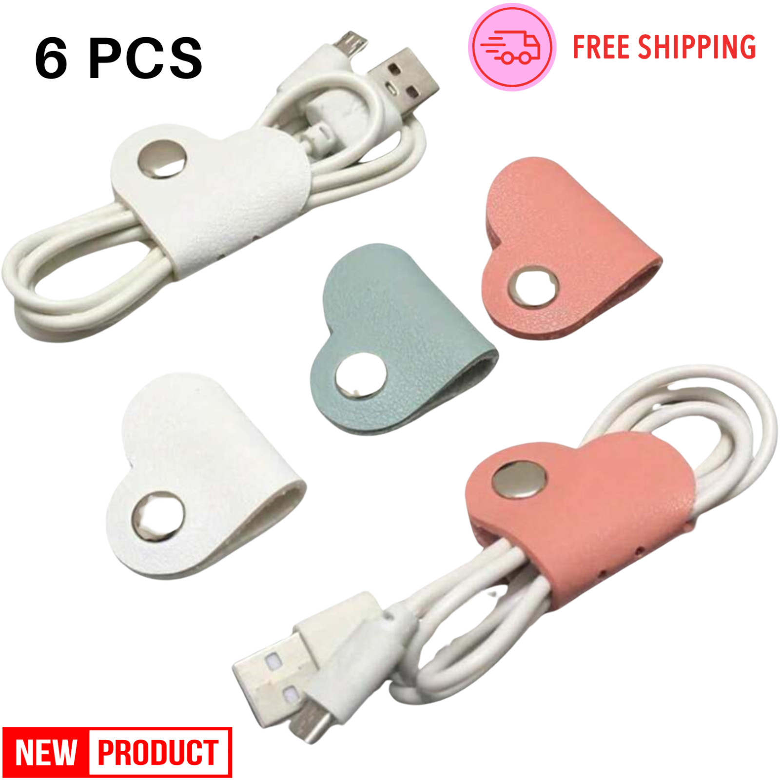 6pcs PU Leather Cable Winder Cute Cord Organizer Winder for Earphones & Chargers
