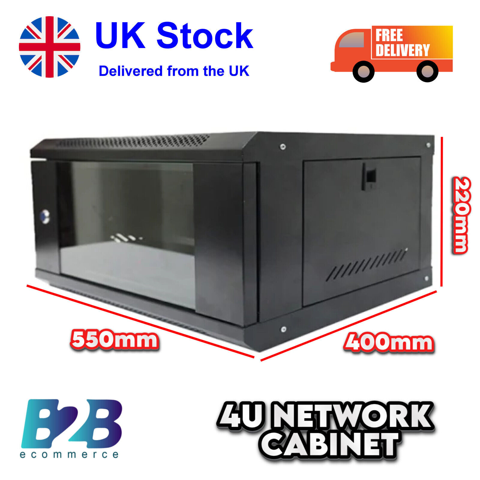 4U Wall Mount Network Cabinet Server Data Rack Lockable 550x400x220mm