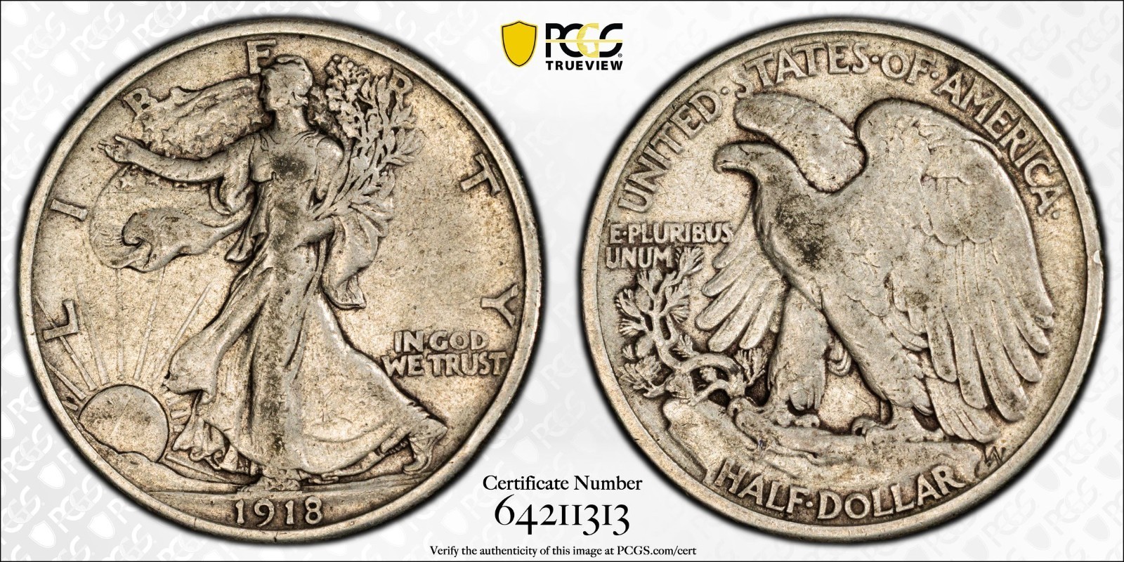 1918 Walking Liberty Half Dollar   PCGS VF 20   Excellent Original