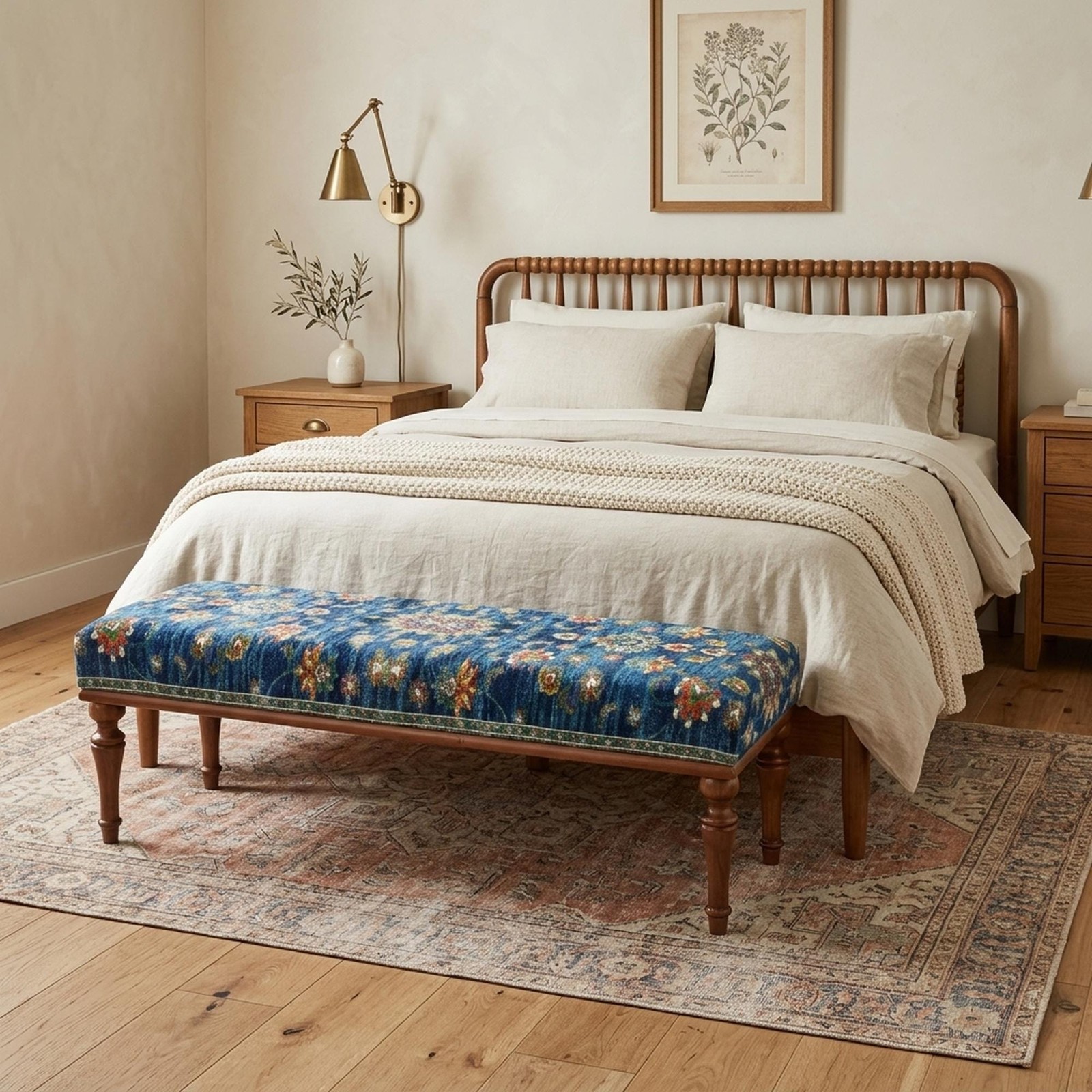 Handmade Ottoman Bench Oushak Rug Turkish Long Seat Boho Decor Furniture