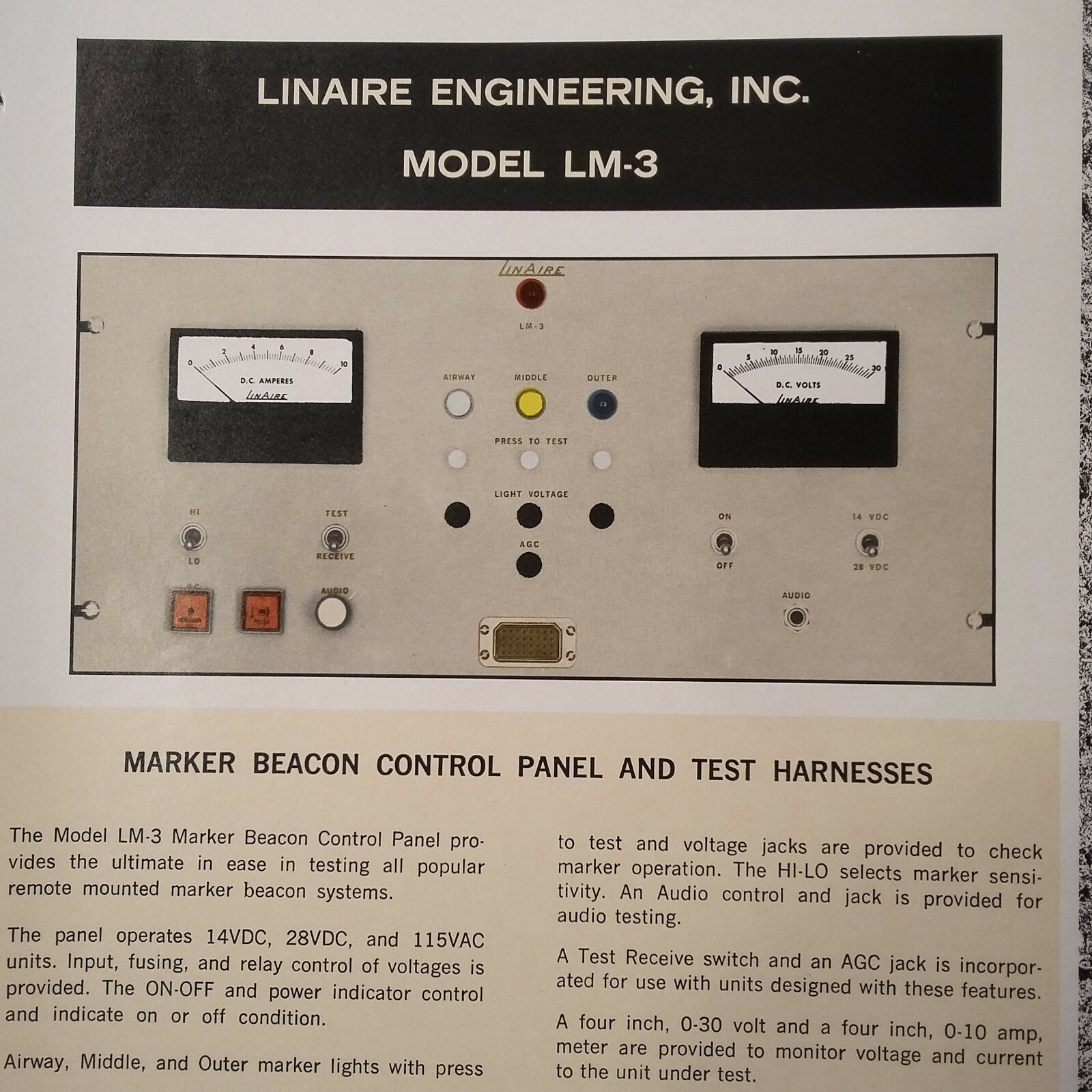LinAire Marker Test Panel Model LM-3 Install Operation Service & Parts Manual