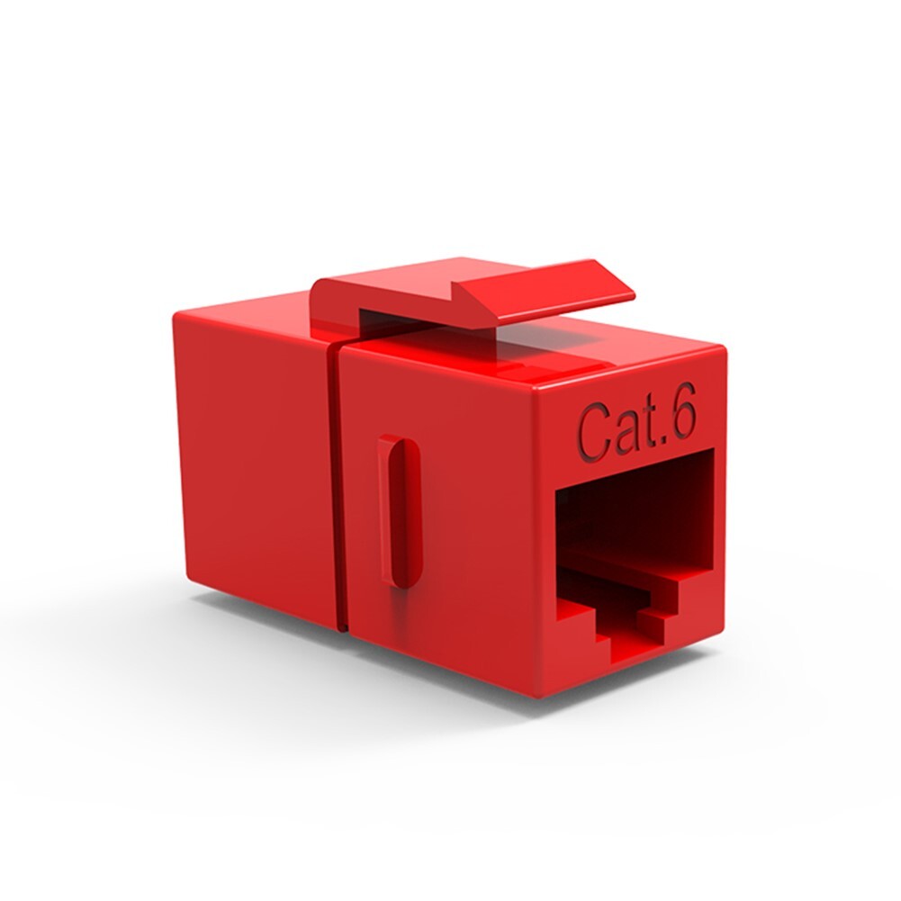 Cat6 RJ45 Network LAN Ethernet Keystone Jack Inline Coupler Snap-in Latch Red