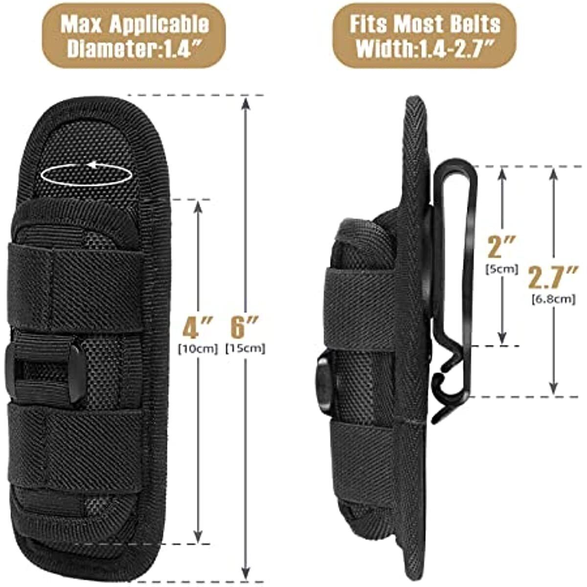 360 Rotatable Flashlight Bag 2 Pack Tactical Belt Mount Flashlight Carry Pouch