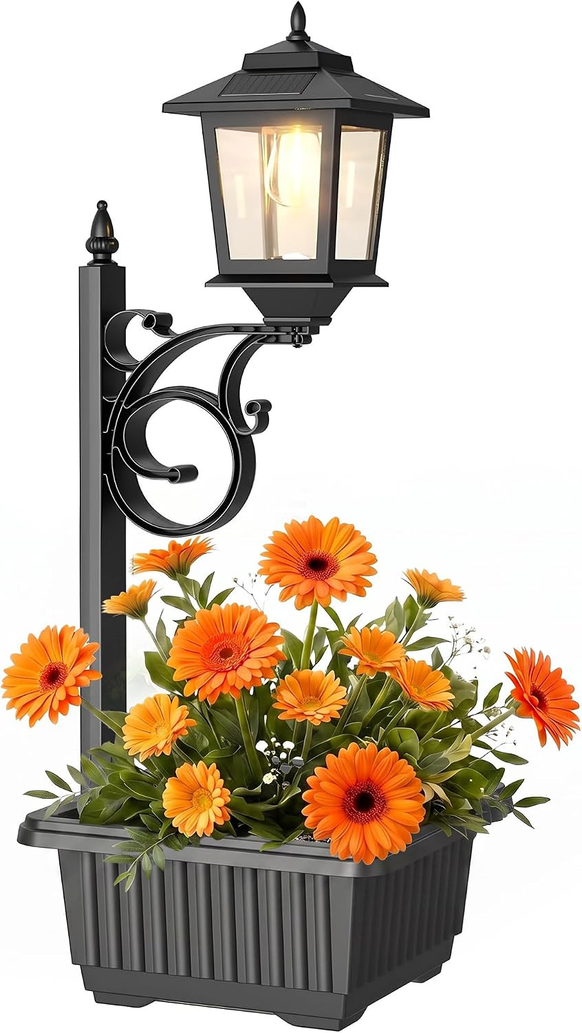 Solar Lamp Post with Planter, Large 11" Planter, 2 in 1 Outdoor Solar Planter Li