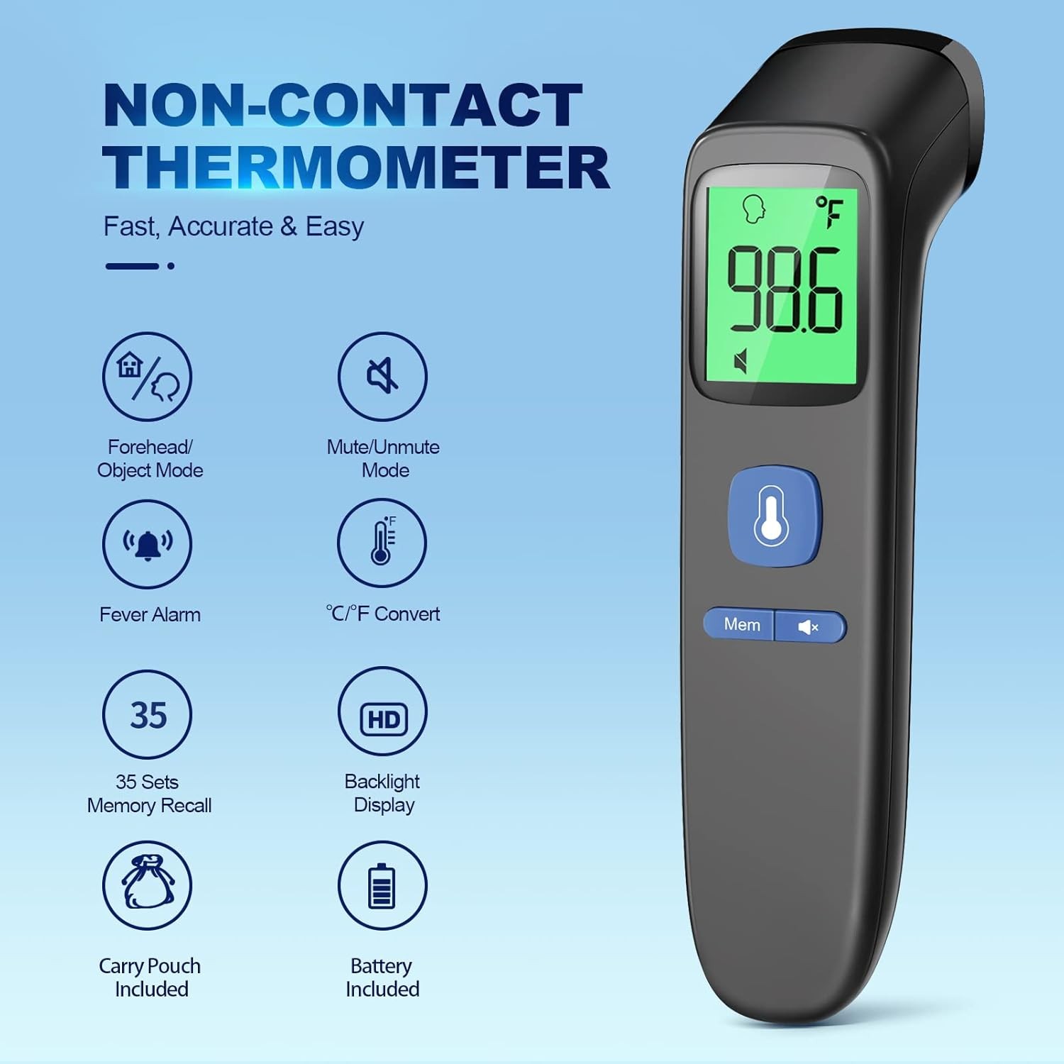 No-Touch Thermometer for Adults and Kids, Digital Baby Thermometer with Fever Al