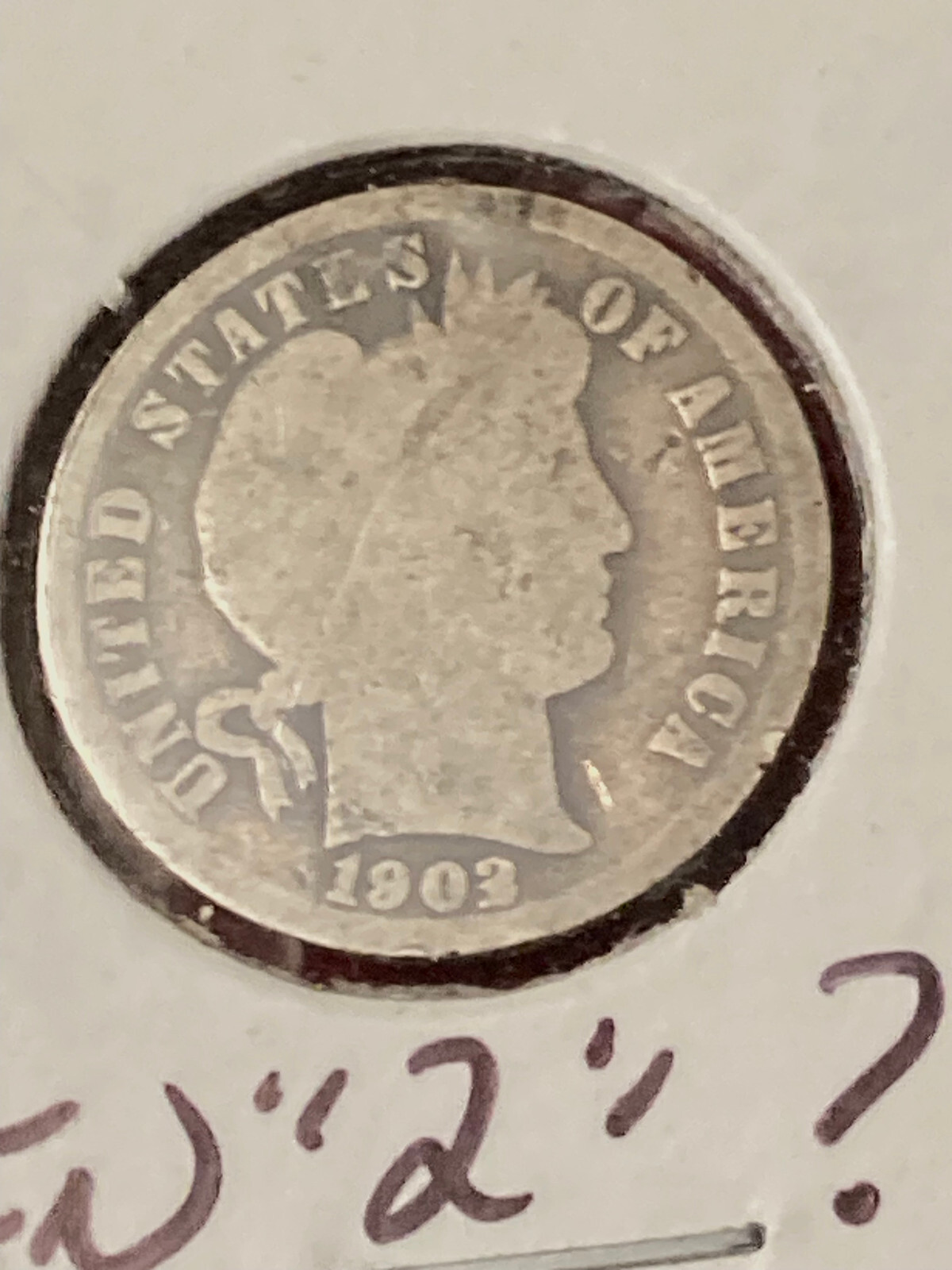 1903 OVER 2 OR BROKEN 3 BARBER DIME 10c SILVER