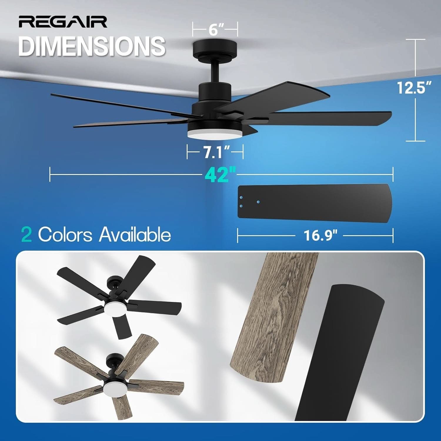 42 Inch Ceiling Fan With Light Remote DC Motor 3CCT Black