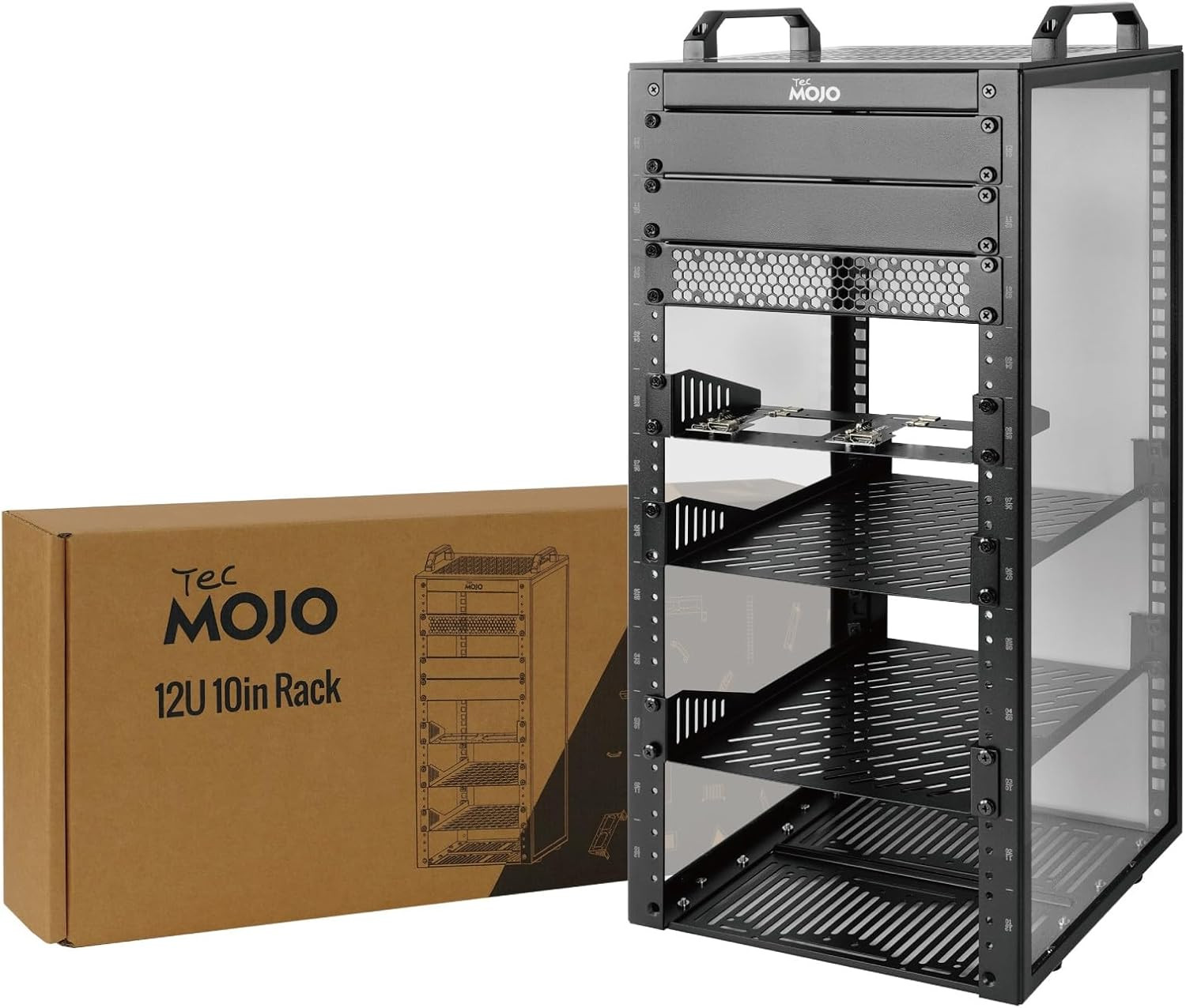 12U Network Rack, 10 Inch Mini Server Rack with 2 Side Translucent Panels & 2 To