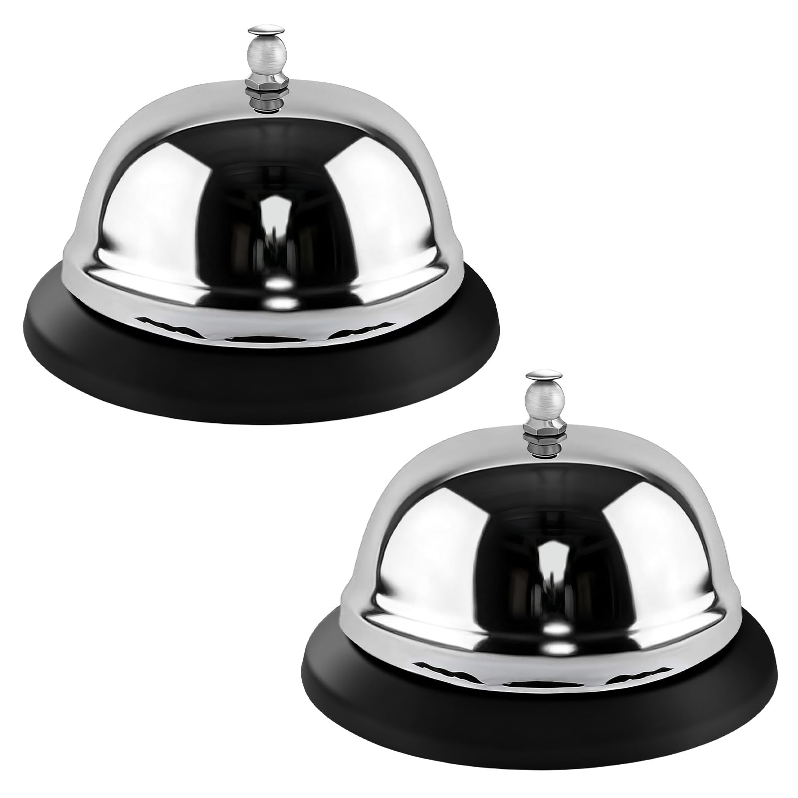 Desk Call Bell Set - 2 Pack, 3.3 Inch Silver Service Bells for Various Uses