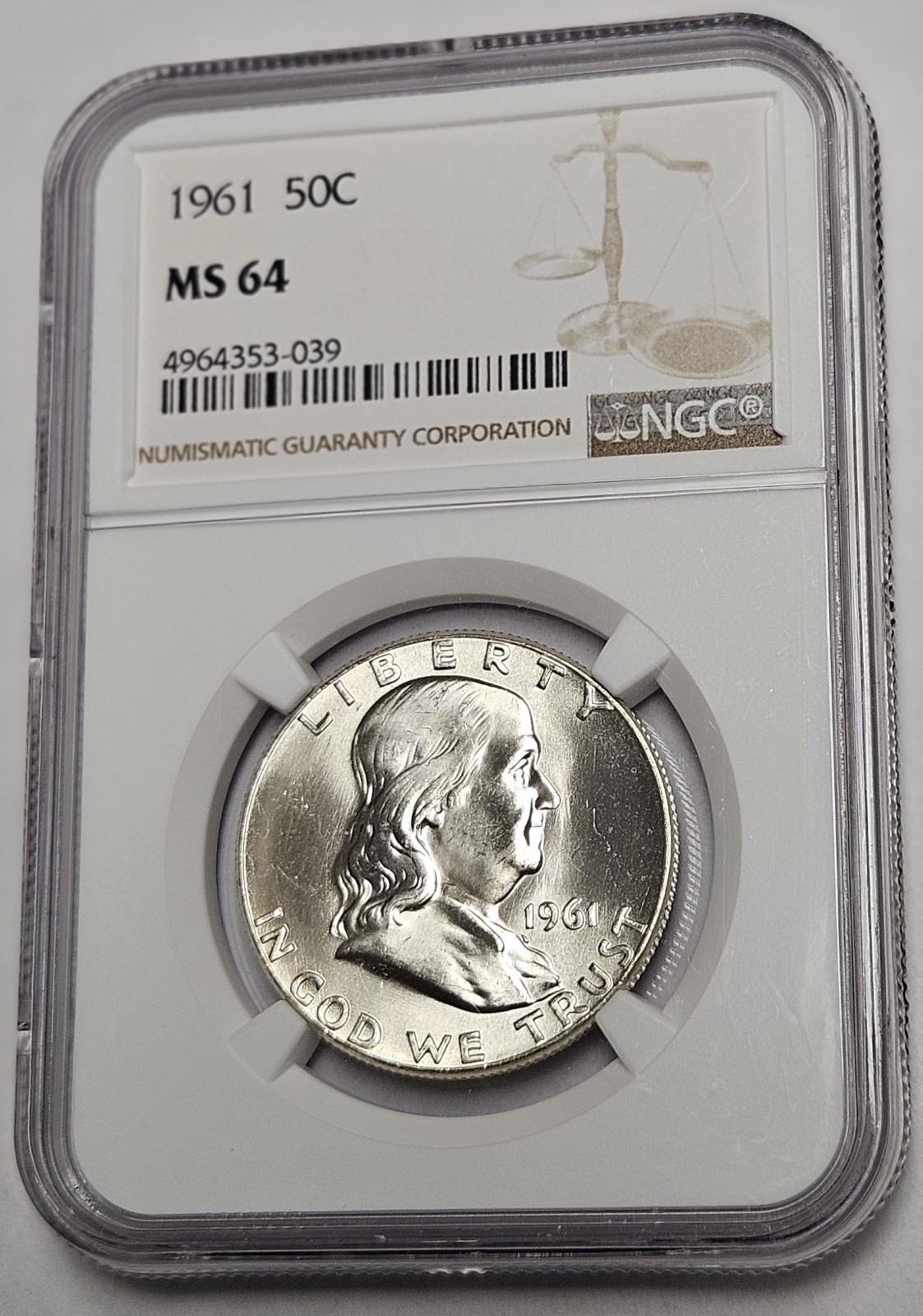 1961 Franklin Half Dollar 50c 90% Silver Coin NGC MS 64