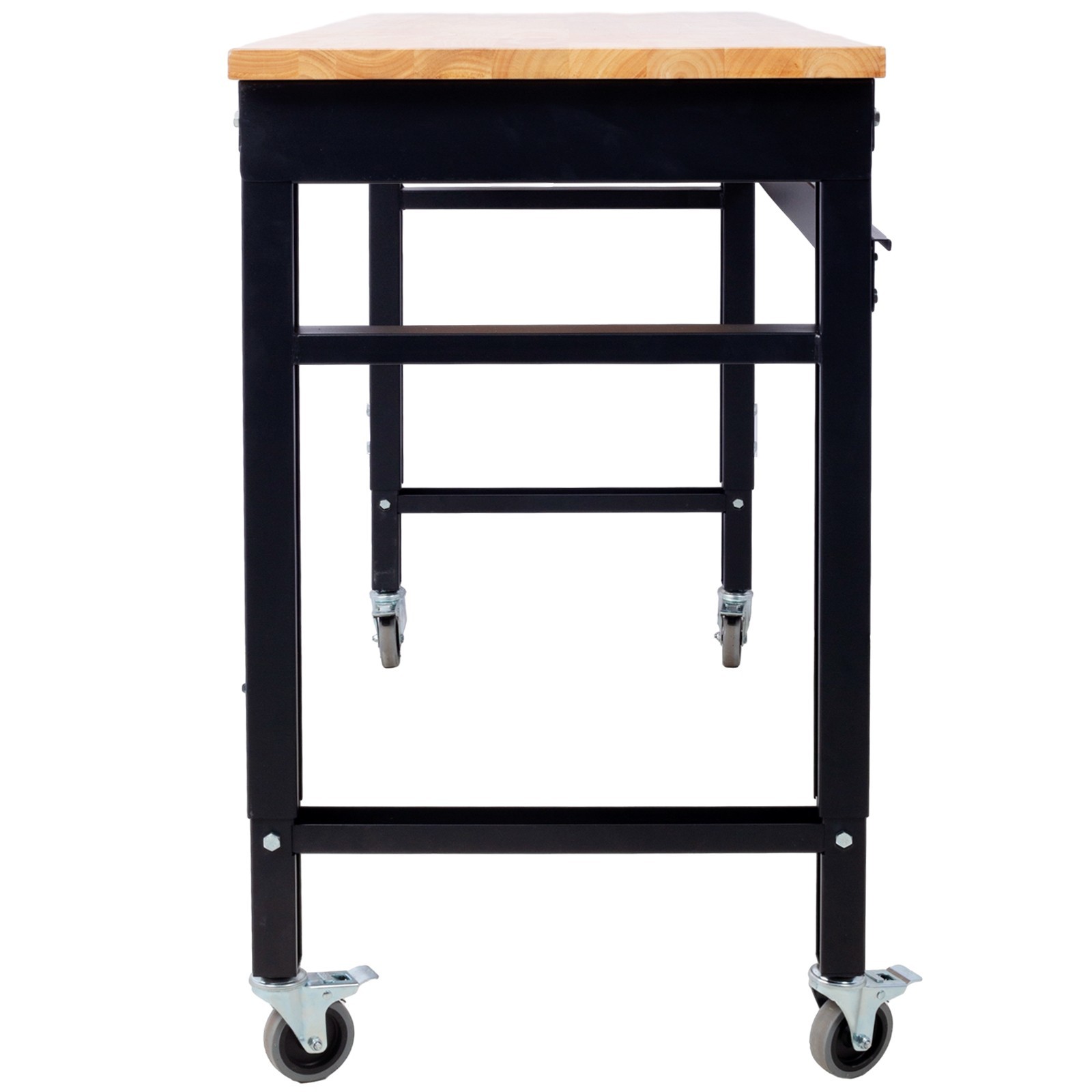 Adjustable Height 60" Rolling Workbench Metal Rubberwood Top