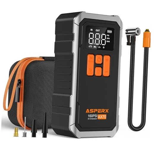 160PSI Tire Inflator Portable Air Compressor - Cordless Air Pump Black&silver