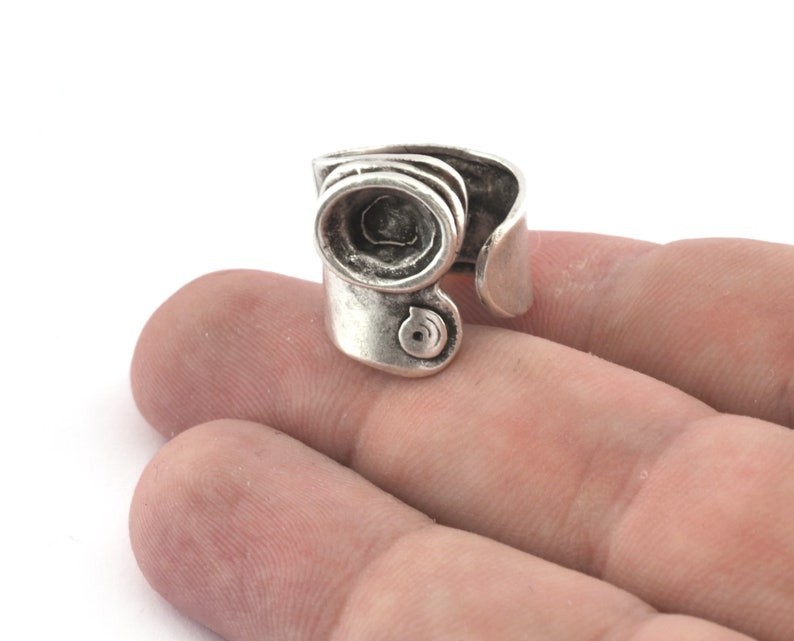 Ring Adjustable Ring Bezel - Antique Silver Plated Brass (17mm 6.5US  size 2365
