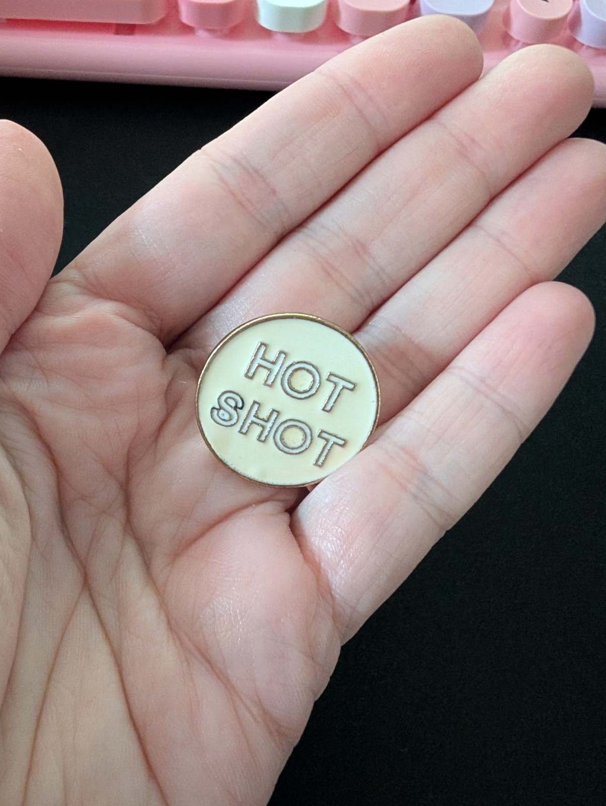 Beige Gold Enamelled HOT SHOT Badge Metal & Enamel Collectible