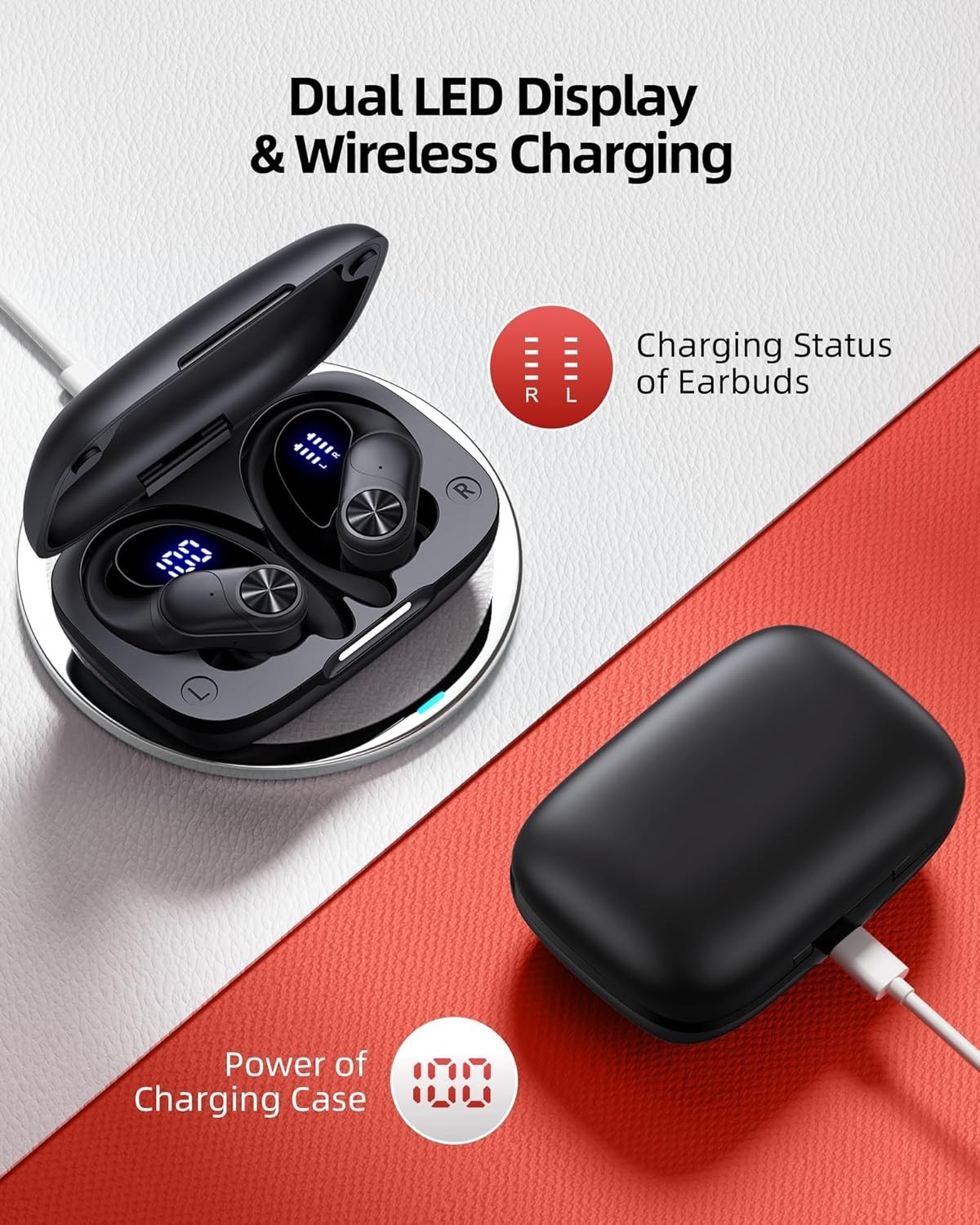 Deep Bass Waterproof Bluetooth Earbuds for Sports - 30ft Range & Easy Control