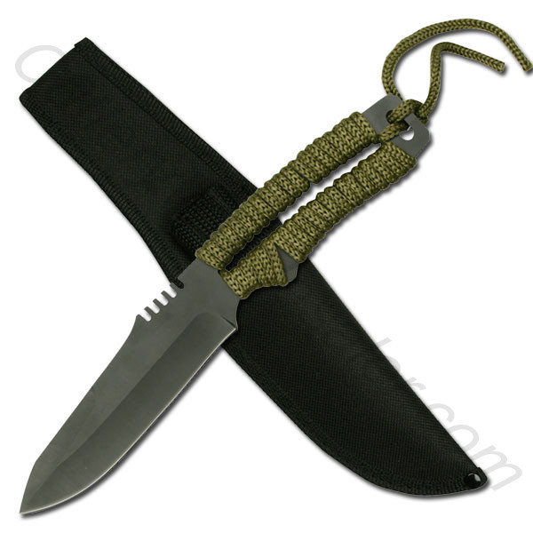 Survivor Fixed Blade with Green Cordwrapped Handle HK722 New