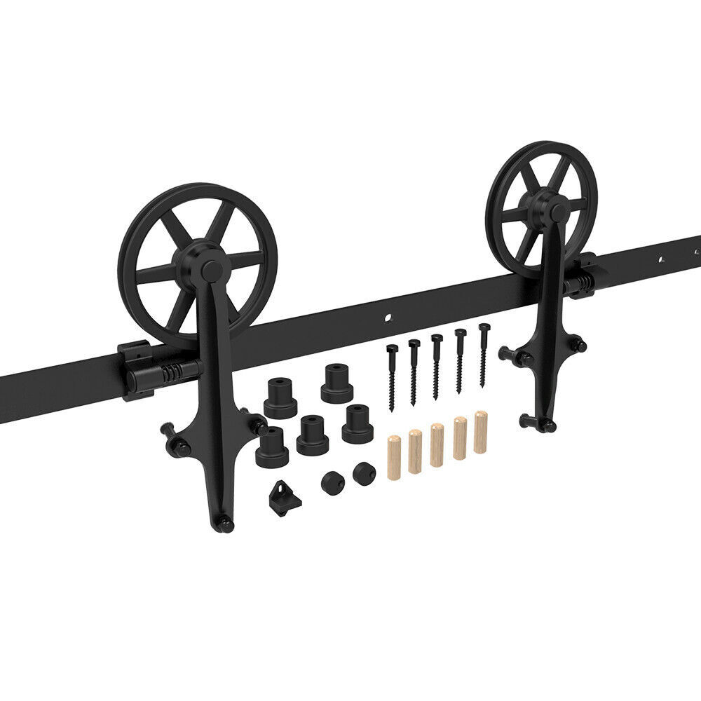 4-20FT Sliding Barn Door Hardware Basic Black Roller Kit Single Double Door