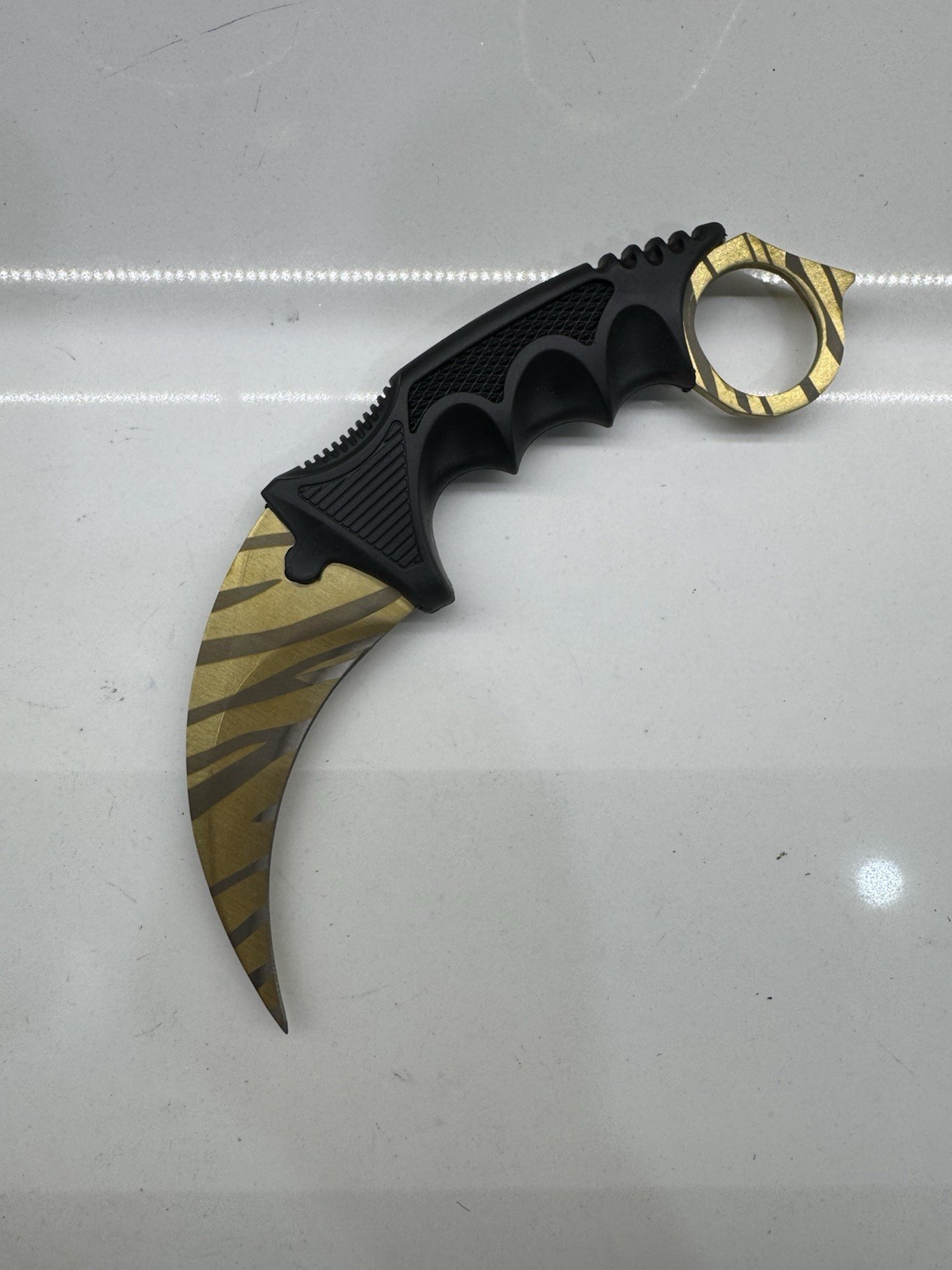 CSGO Tactical Karambit Knife Survival Hunting Fixed Blade Tiger Camo + Sheath