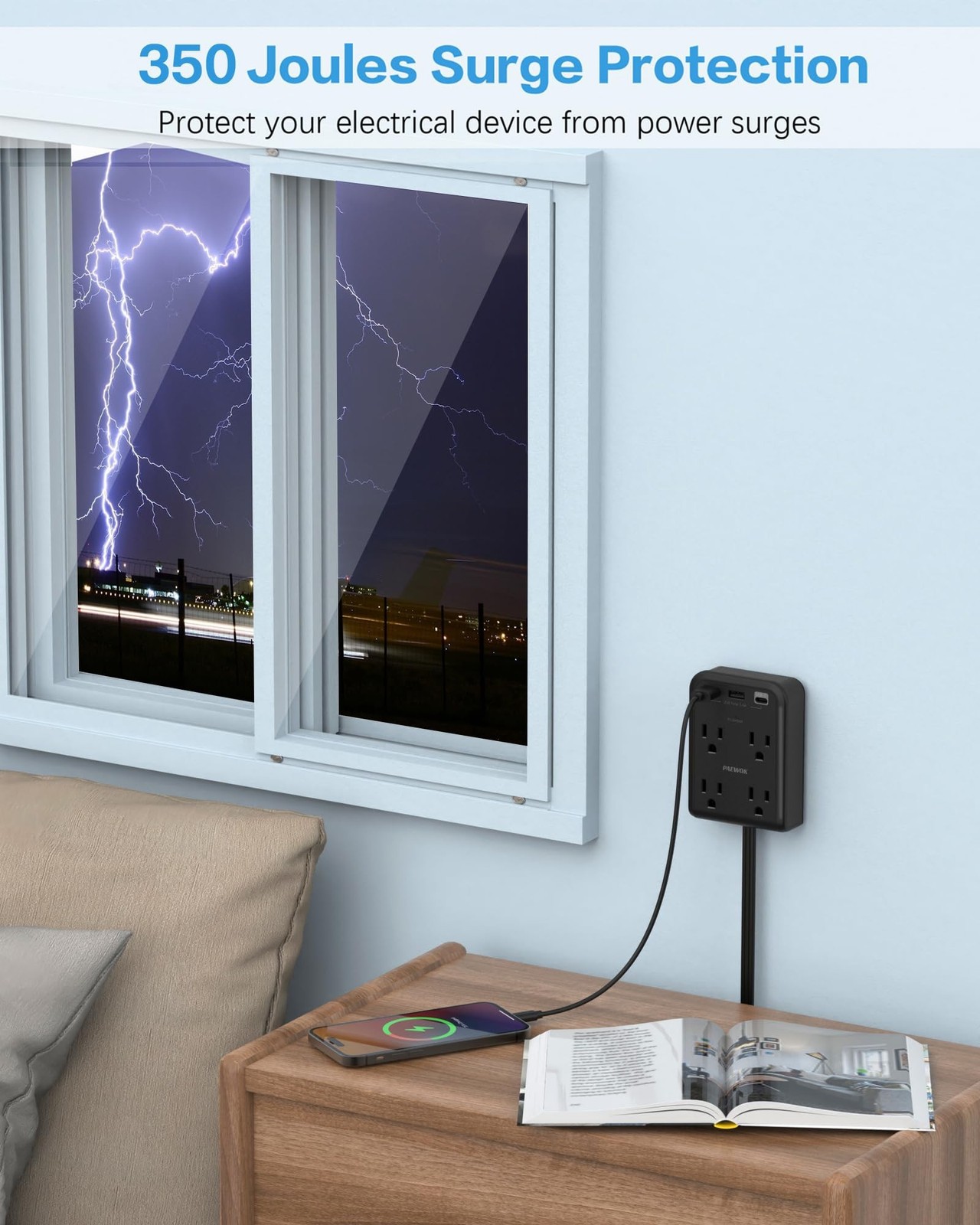 Flat Electrical Outlet Extender with USB C Ports, 4 Outlet 3 USB Wall Plug, 6...