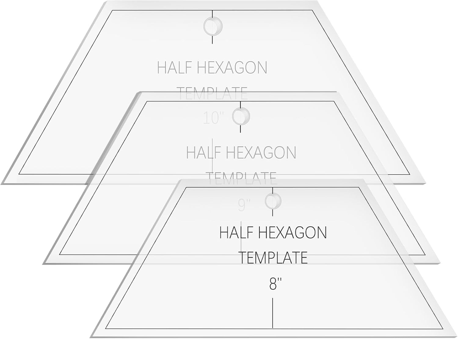 Kigley 3 Pcs Half Hexagon Quilting Template and Ruler 8 9 10 Inch Clear