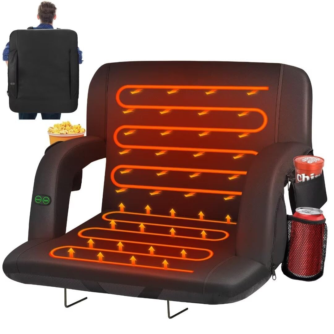 21" Dual-Sided Heated Stadium Seats for Bleachers with Back Support, 3 Levels...