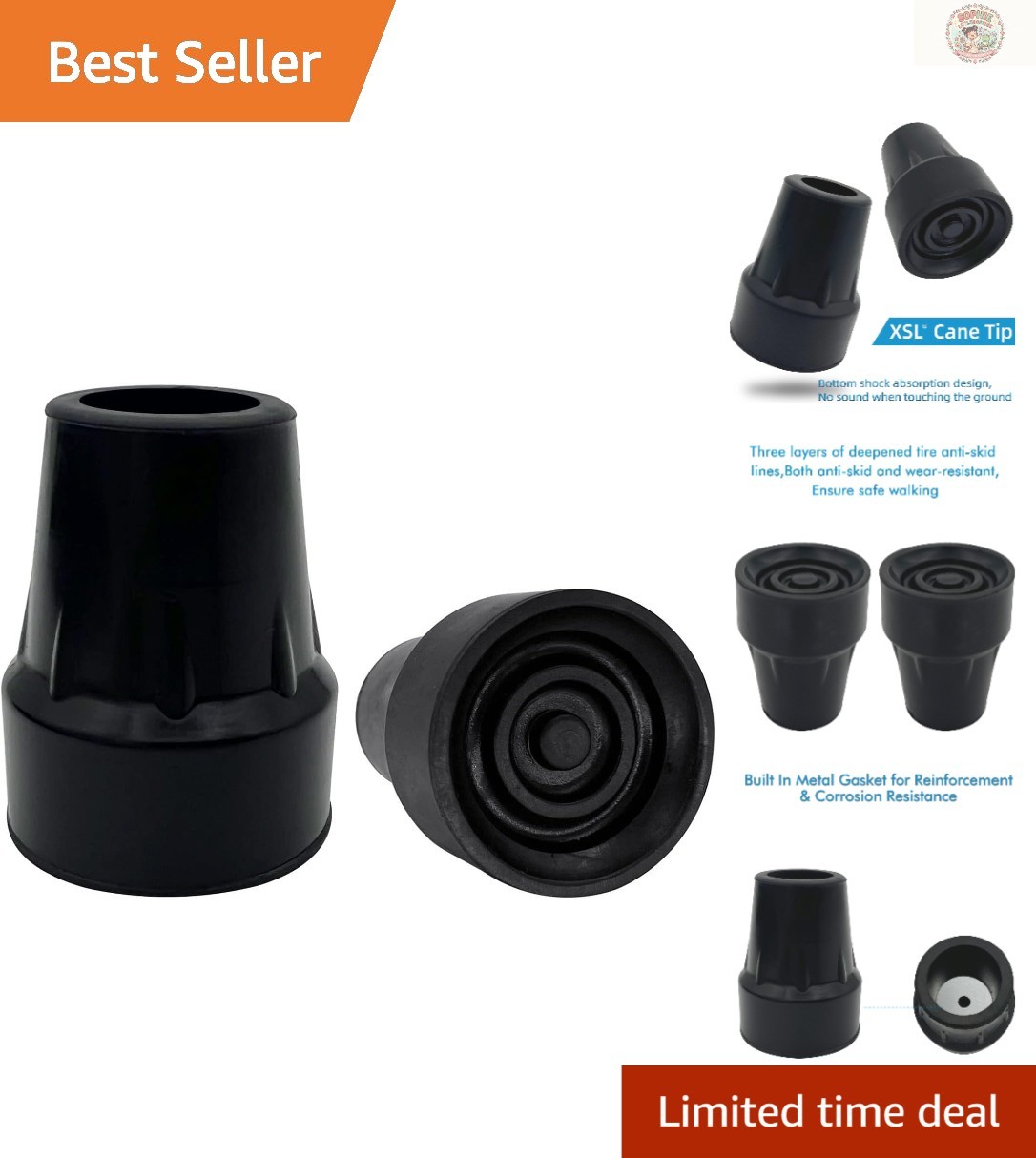 Skid-Resistant Replacement Cane Tips 7/8 Inch - Pack of 2 for Ultimate Safety