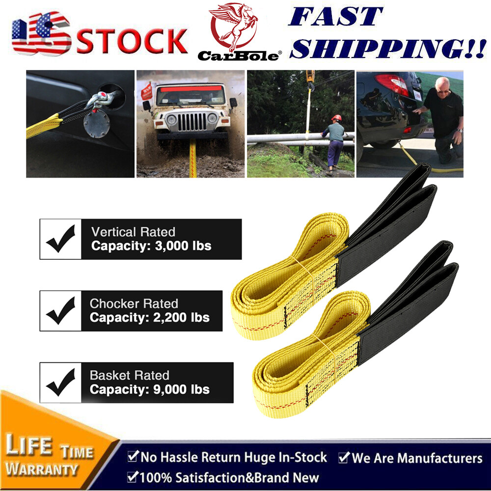 2X 6'x 2" Tow Strap Holds 9000 Pounds Breaking Force & 3000 Pounds Pulling Force