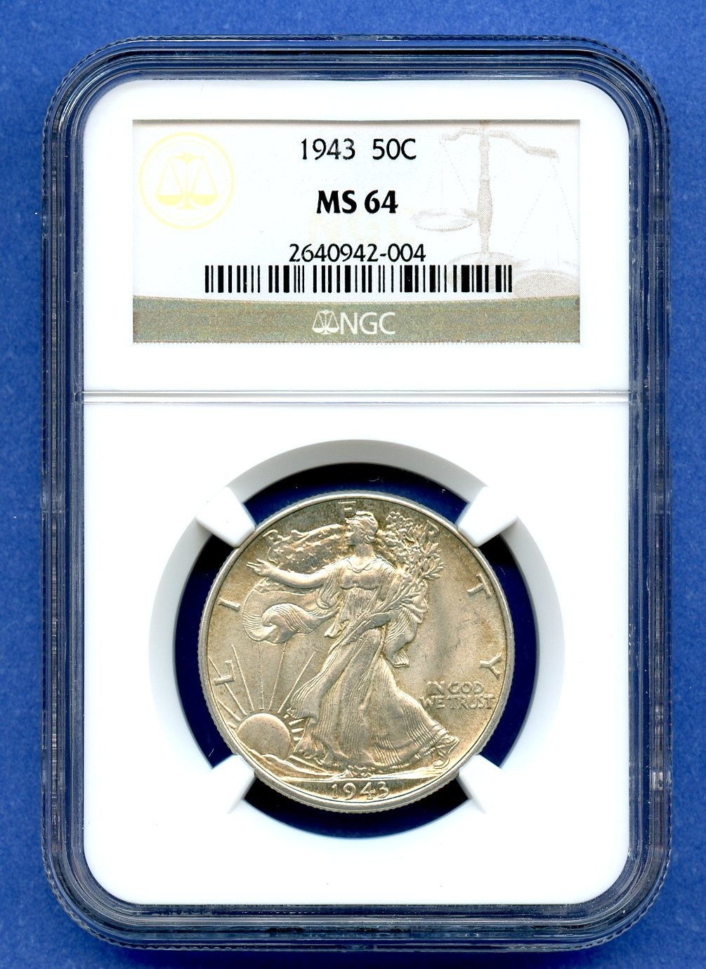 1943 P NGC MS64 Walking Liberty Half Dollar 50c Silver US Mint Coin 1943-P MS-64