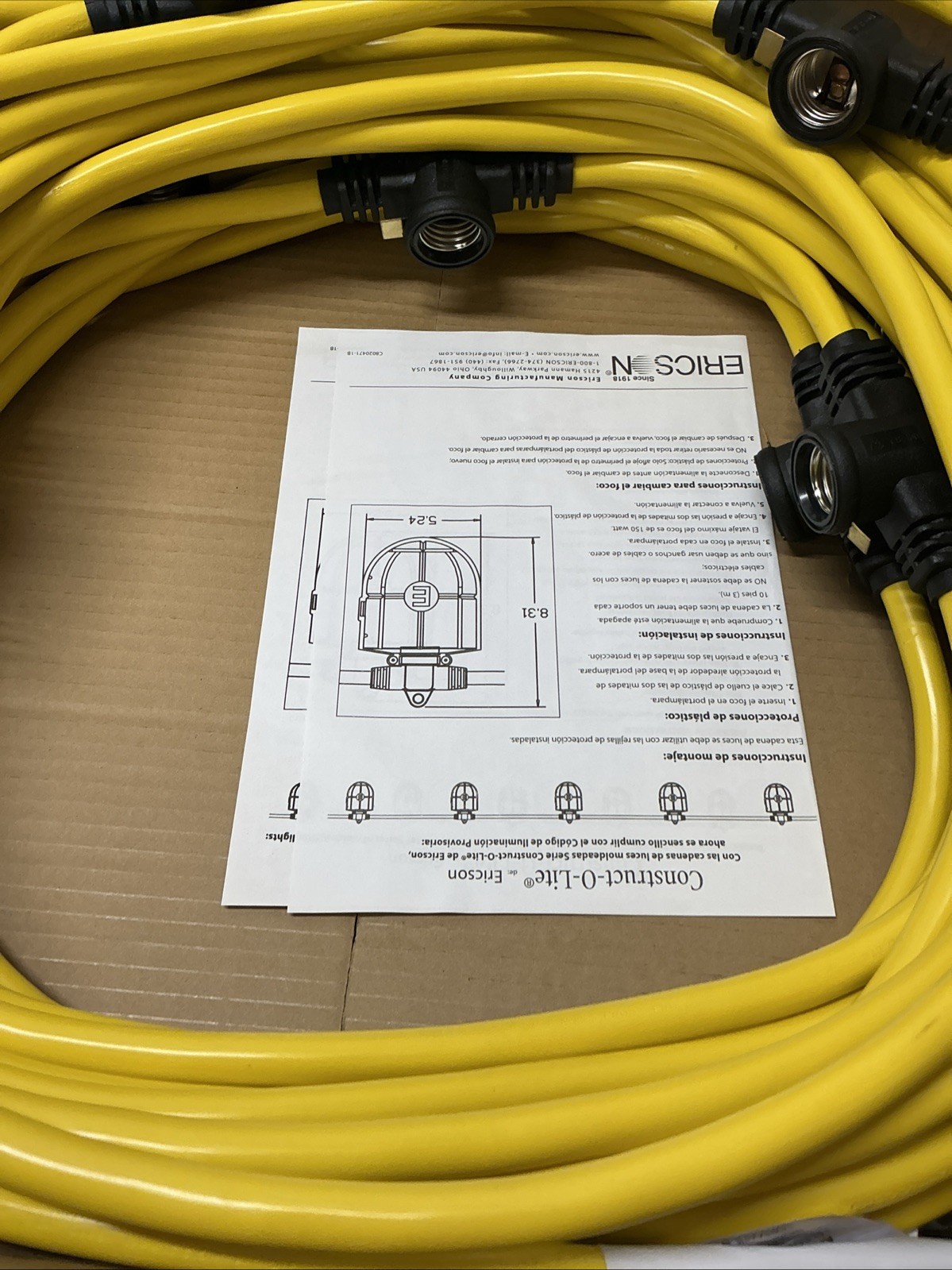 Ericson 123100STWY-1W 100’ Temporary String Light Set w/ Guards AB-404